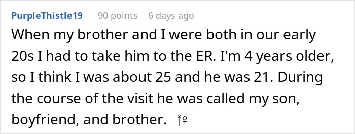 Text from online forum about age confusion during ER visit with brother.