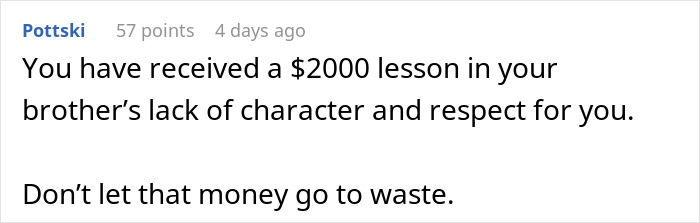 Comment discussing an entitled man and his reaction to a $2K cruise jackpot, highlighting a lesson about character and respect. Comment discussing an entitled man and his reaction to a $2K cruise jackpot, highlighting a lesson about character and respect.