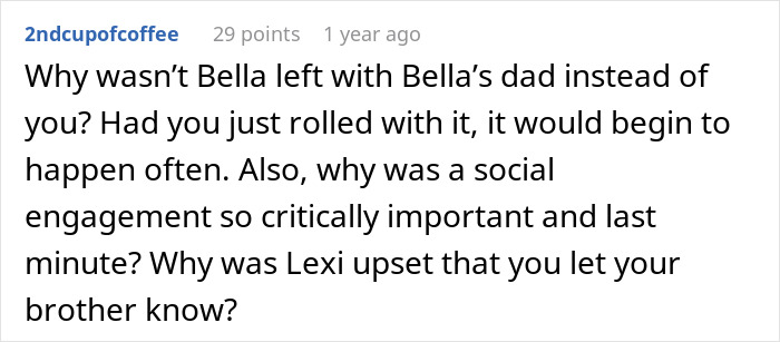 Reddit comment discussing a woman being upset about a kid being left at her house without permission. Reddit comment discussing a woman being upset about a kid being left at her house without permission.