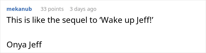 Reddit comment joking about "Wake up Jeff!" referring to weight loss journey.