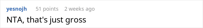 Reddit comment saying, "NTA, that's just gross," discussing a man's behavior towards a woman suffering from OCD.