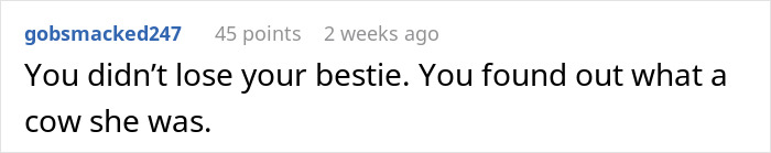 Comment about a best friend wanting to get engaged at a bride's wedding, calling her "pathetic" for opposing it.