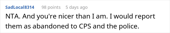 Comment discussing refusal to babysit and reporting to CPS.