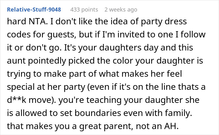 Text from a forum thread discussing respect and party dress codes for a daughter's Sweet 16.