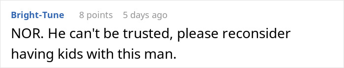 Comment advising against trusting fianc&eacute; after fake pregnancy announcement.