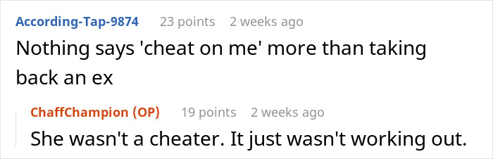 Friends opposing man's relationship in online comments debate about trust and reasons for breaking up. Friends opposing man's relationship in online comments debate about trust and reasons for breaking up.