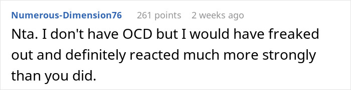 Reddit comment about a grown man acting like a child, discussing a strong reaction to OCD-related insensitivity.