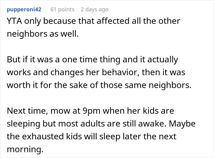 Reddit comment on night shift worker dealing with noisy kids, suggesting a late evening solution for peace.