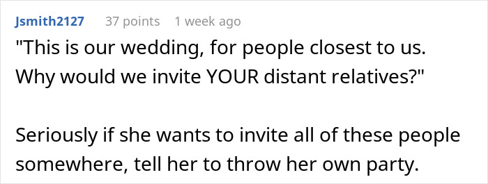 Text screenshot about wedding invitations and guest list preferences.