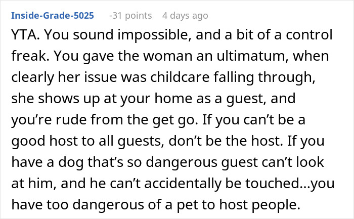 Reddit comment criticizing a host for being rude during a D&D night. Reddit comment criticizing a host for being rude during a D&D night.