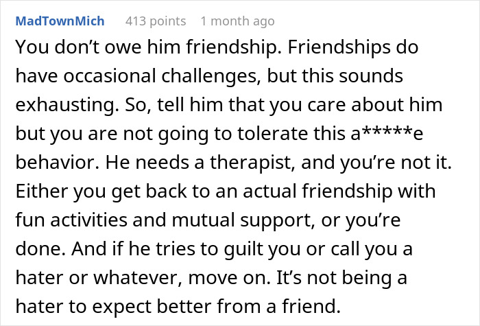 Comment advising to set boundaries in a friend regret and best friend confession about toxic behavior and emotional exhaustion. Comment advising to set boundaries in a friend regret and best friend confession about toxic behavior and emotional exhaustion.