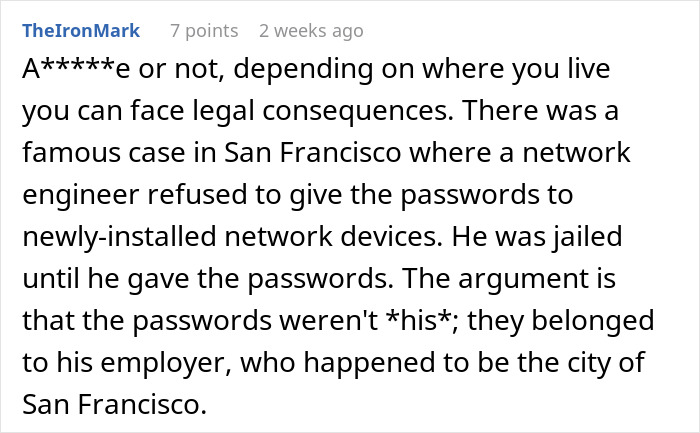 Commentary on legal issues faced by a San Francisco network engineer withholding passwords.