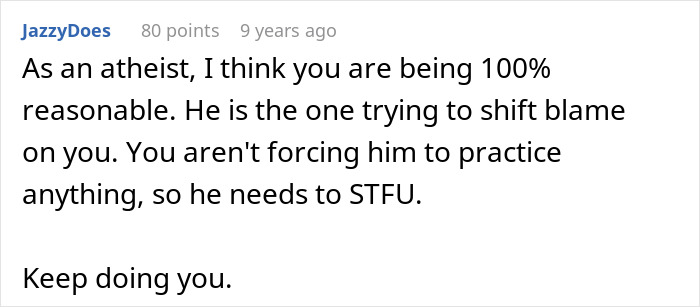 Comment supports GF choosing religion over relationship, emphasizes personal choice.