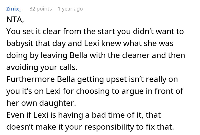Text exchange discussing babysitting disagreement and responsibility. Text exchange discussing babysitting disagreement and responsibility.