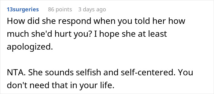 Comment discussing friend who ghosts then shares pregnancy news; described as selfish, not needed in life.
