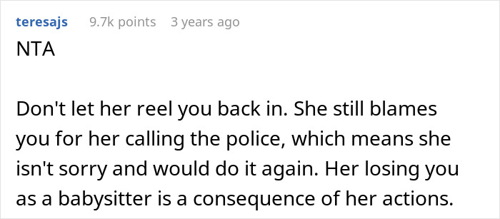 Reddit comment discussing consequences after reporting sister-in-law for child abandonment.