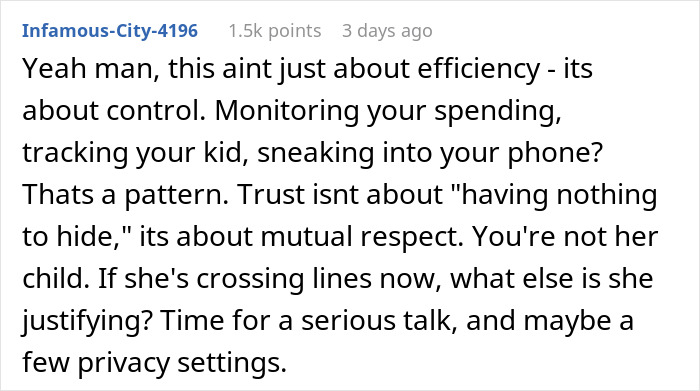 Comment discussing control through monitoring spending and camera roll privacy concerns.