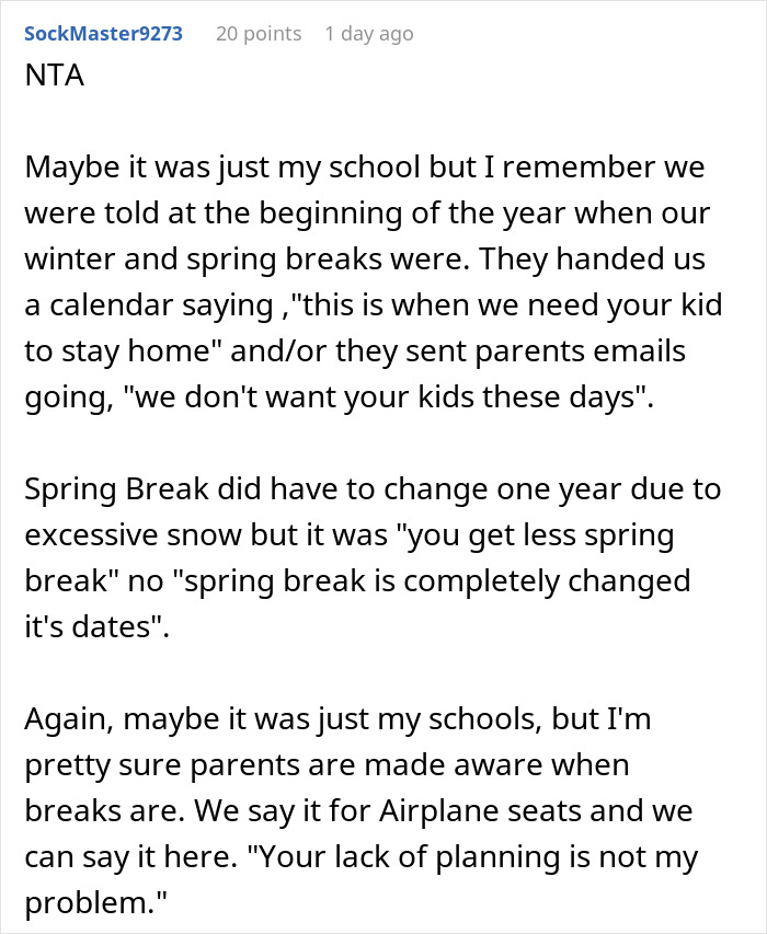 Discussion about spring break planning and non-refundable vacations. Discussion about spring break planning and non-refundable vacations.
