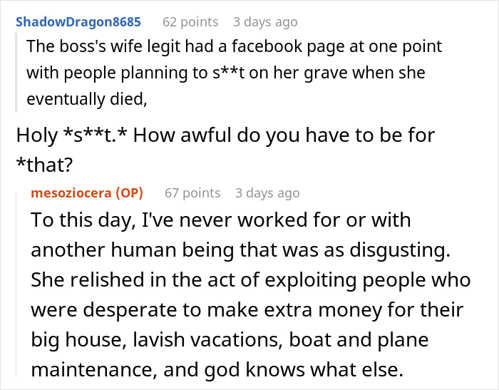 Reddit comments discussing a disliked female boss and workplace issues, highlighting malicious compliance. Reddit comments discussing a disliked female boss and workplace issues, highlighting malicious compliance.