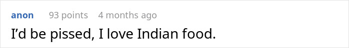 Comment expressing love for Indian food after surgery recovery.