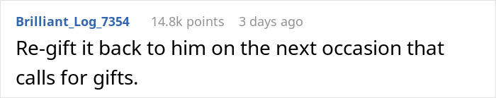 Comment suggesting to re-gift a vacuum from husband to wife.