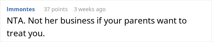 Comment discussing a family dinner conflict, highlighting controlling sister's behavior. Comment discussing a family dinner conflict, highlighting controlling sister's behavior.