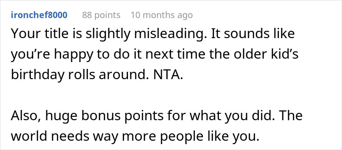 Comment praising an aunt who customized a doll for a child, highlighting the misleading title.