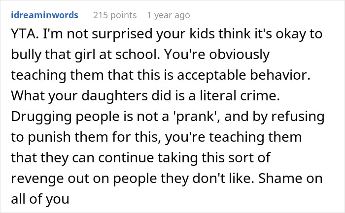 Reddit comment criticizing behavior where kids spike food with laxatives, causing chaos.