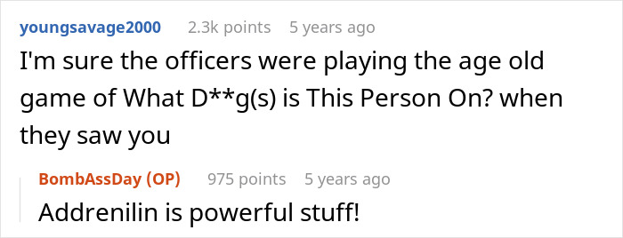 Reddit comments about adrenaline and law enforcement's possible thoughts during a woman's insulin quest.