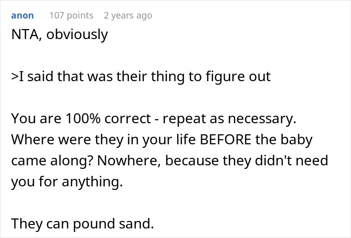 Reddit comment discussing stepsister conflict over babysitting demands. Reddit comment discussing stepsister conflict over babysitting demands.