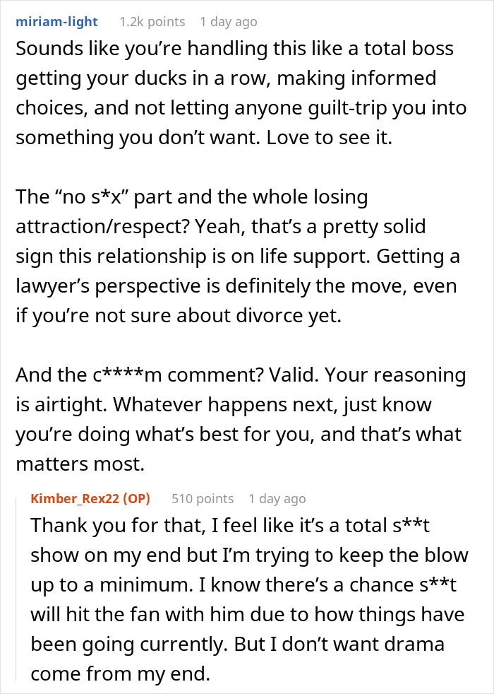 Reddit discussion on sterilizing against partner's wishes, featuring supportive and candid comments.