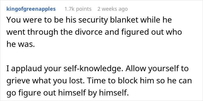 A supportive comment on a breakup post about wanting kids and self-discovery. A supportive comment on a breakup post about wanting kids and self-discovery.