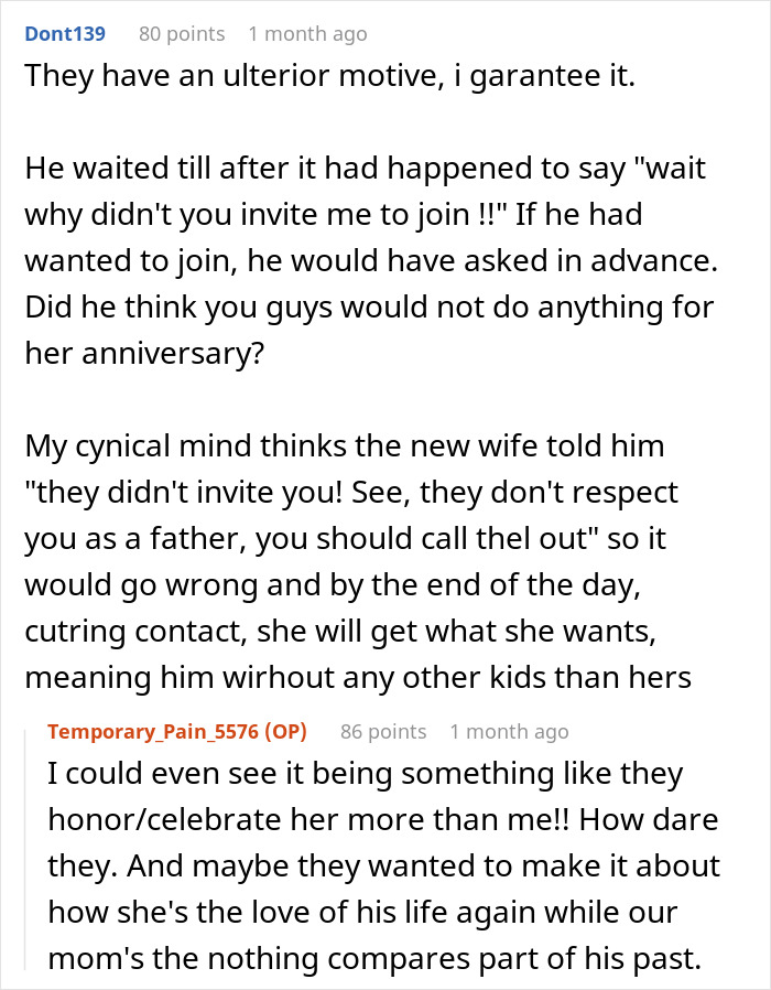 Reddit discussion about dad pretending to honor mom on her passing anniversary. Reddit discussion about dad pretending to honor mom on her passing anniversary.