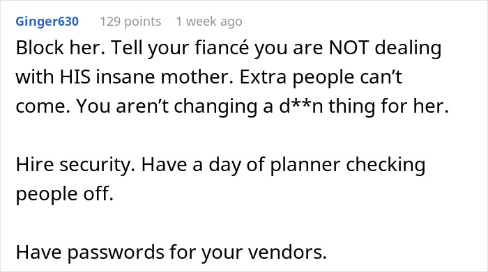 Text advice about managing expectations for wedding invitations regarding extra guests and security measures.