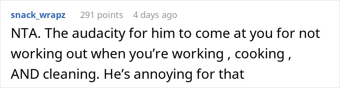 Comment on fat-shaming, supporting woman balancing work, cooking, cleaning. Comment on fat-shaming, supporting woman balancing work, cooking, cleaning.