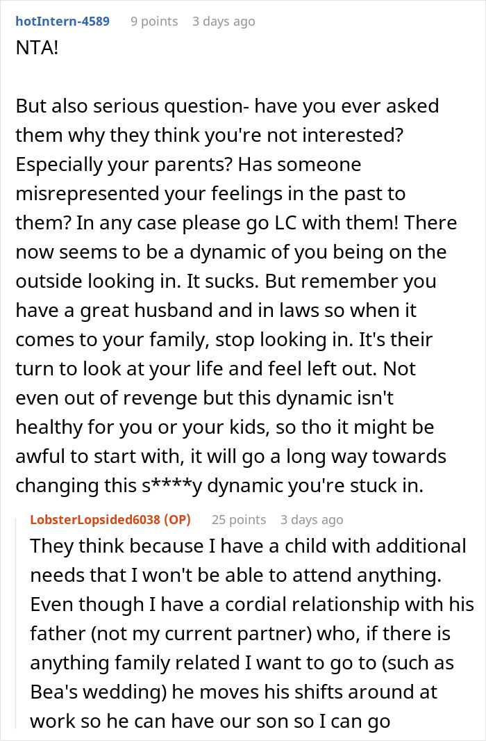 Discussion on family exclusion, woman shares feelings and experiences about being left out.