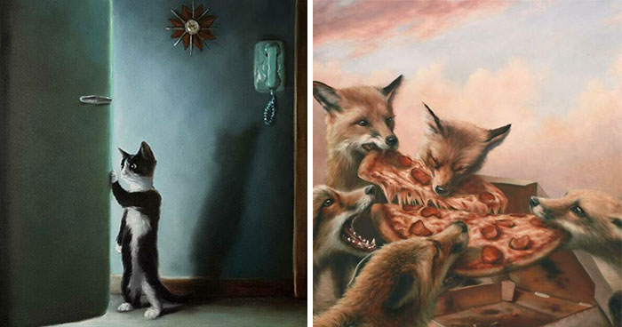 Artist’s 44 Thought-Provoking Paintings Where Animals Interact With The World As Humans