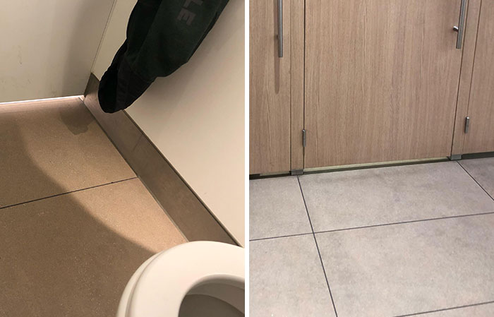 Puertas de baño con espacio reducido en el suelo, detalle ingenioso de la vida cotidiana en diferentes países.