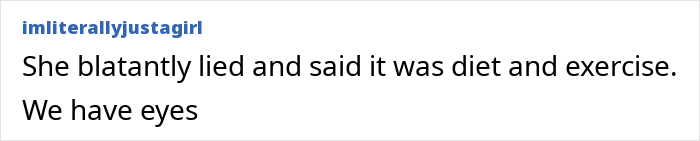 Comment criticizing plus-size influencer over weight-loss surgery secrecy.