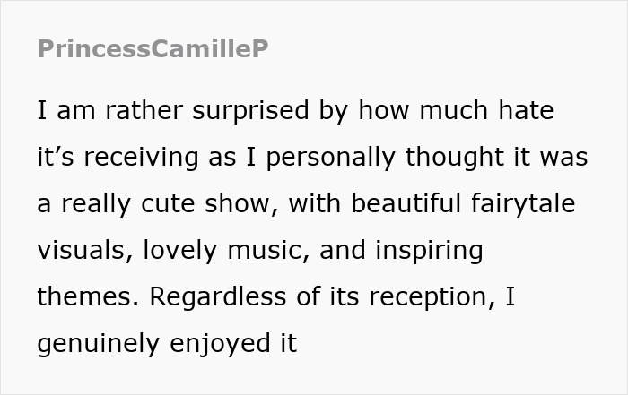 User review surprised by Disney's Snow White reception, mentions fairytale visuals and music, yet personally enjoyed it. User review surprised by Disney's Snow White reception, mentions fairytale visuals and music, yet personally enjoyed it.