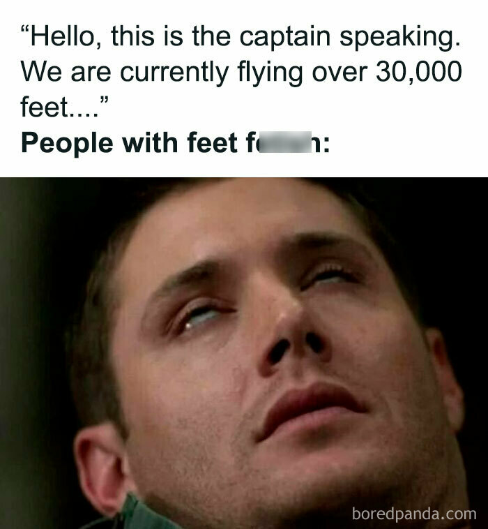 A humorous meme with a sarcastic face reacting to a pilot's altitude announcement, capturing daily humor.