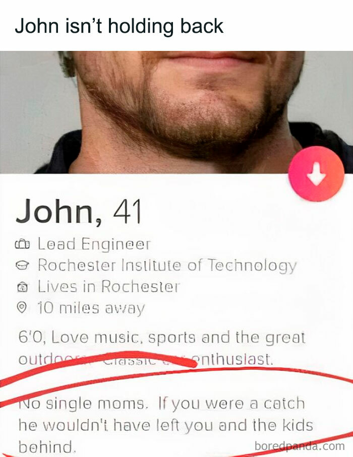 Profile humor meme with bold text above and highlighted, emphasizing candid personal preferences.