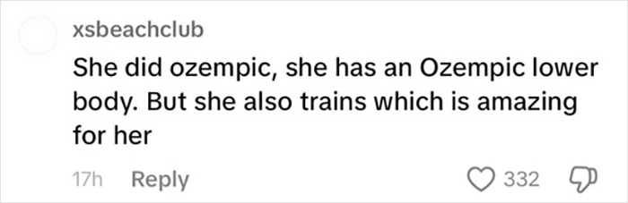 Comment discussing weight loss related to Ozempic and training, with engagement stats shown.