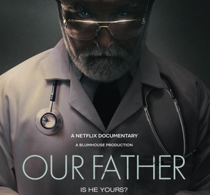 Doctor with stethoscope representing unexpected DNA test secrets in "Our Father" documentary.