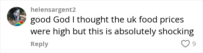 Comment expressing shock at high US grocery prices.