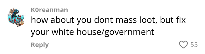 Comment discussing government reform related to grocery prices in America, with 55 likes.
