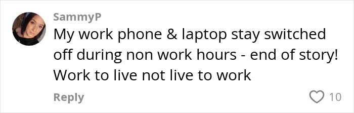 Employee responds to toxic boss, emphasizing "family first" and work-life balance during non-work hours.