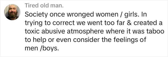 Social media comment discussing society's double standards affecting boys and girls and their impact on cultural dynamics. Social media comment discussing society's double standards affecting boys and girls and their impact on cultural dynamics.