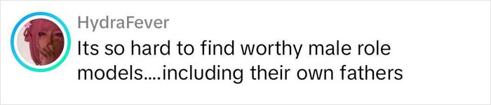 Comment on male role models impacting boys, highlighting neglect and control issues. Comment on male role models impacting boys, highlighting neglect and control issues.