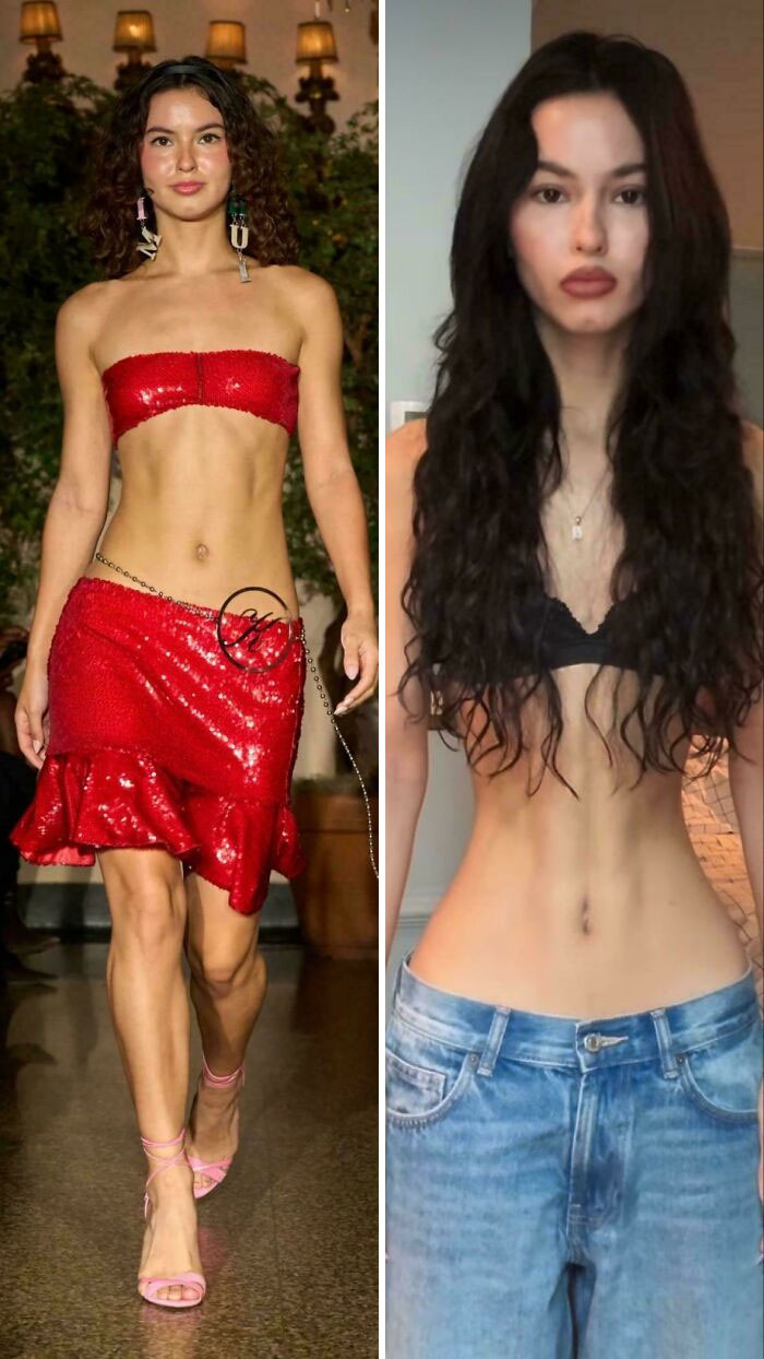 Comparison of two women's appearances highlighting Photoshop airbrush effects with dramatic differences.